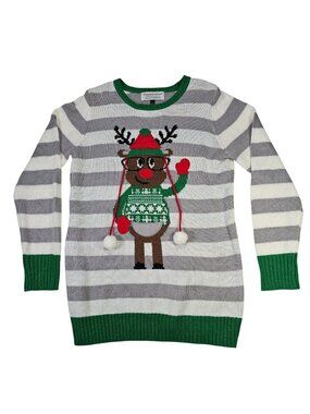 Tiara International Christmas Collection Reindeer Ugly Sweater Large Gray/White